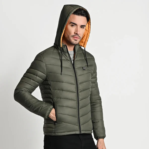 Men Heated Puffer Jacket Electric Heating Coat Insulated Hood Windbreaker