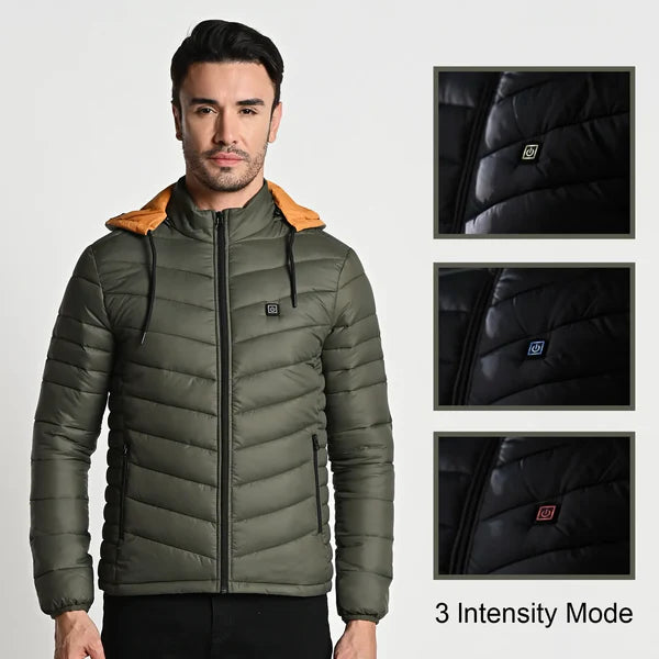 Men Heated Puffer Jacket Electric Heating Coat Insulated Hood Windbreaker